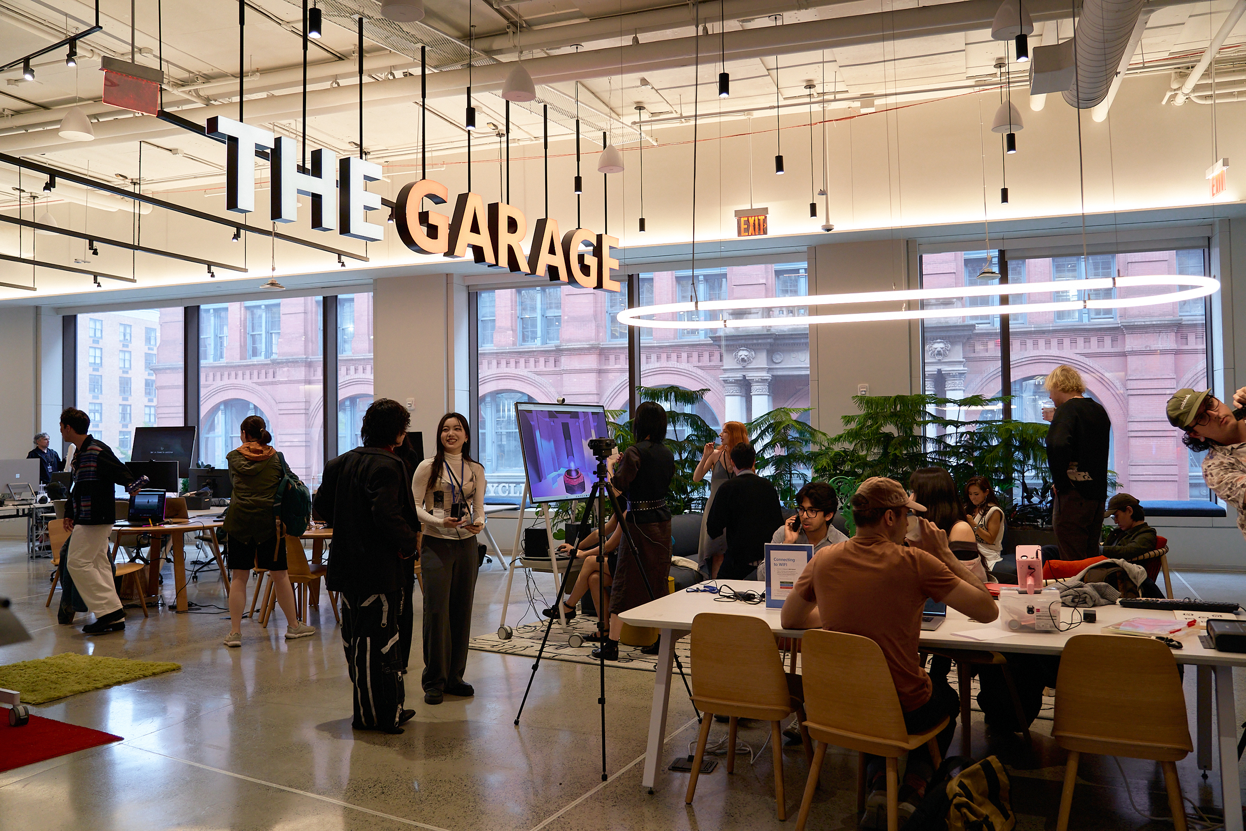 view of participants gathering in Microsoft Garage space