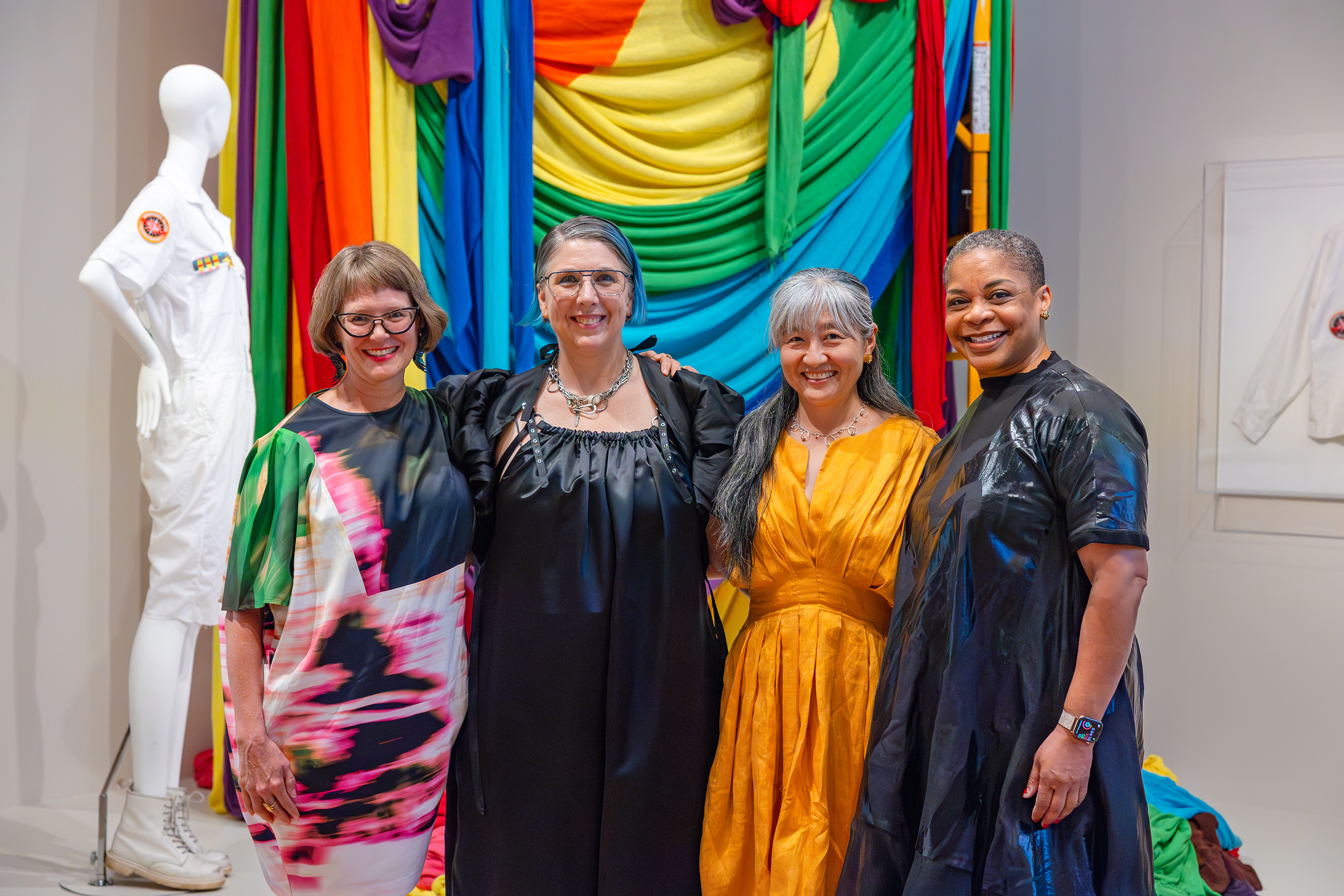curator Kate Irvin, artist Liz Collins, RISD Museum Director Tsugumi Maki and President Crystal Williams at opening