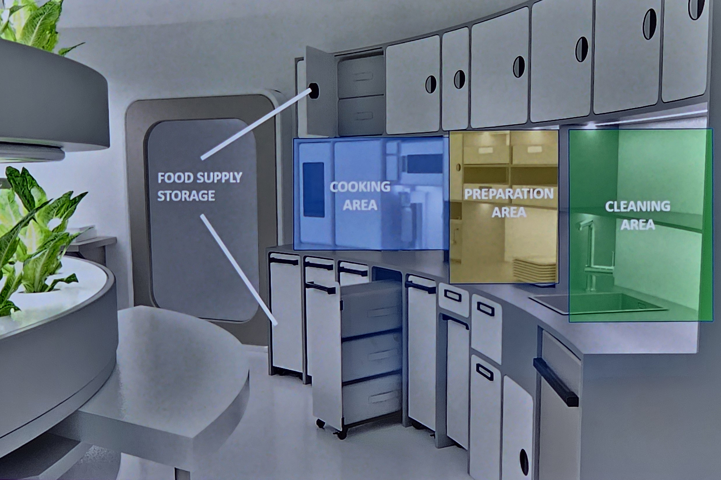 rendering of a student-designed kitchen for space