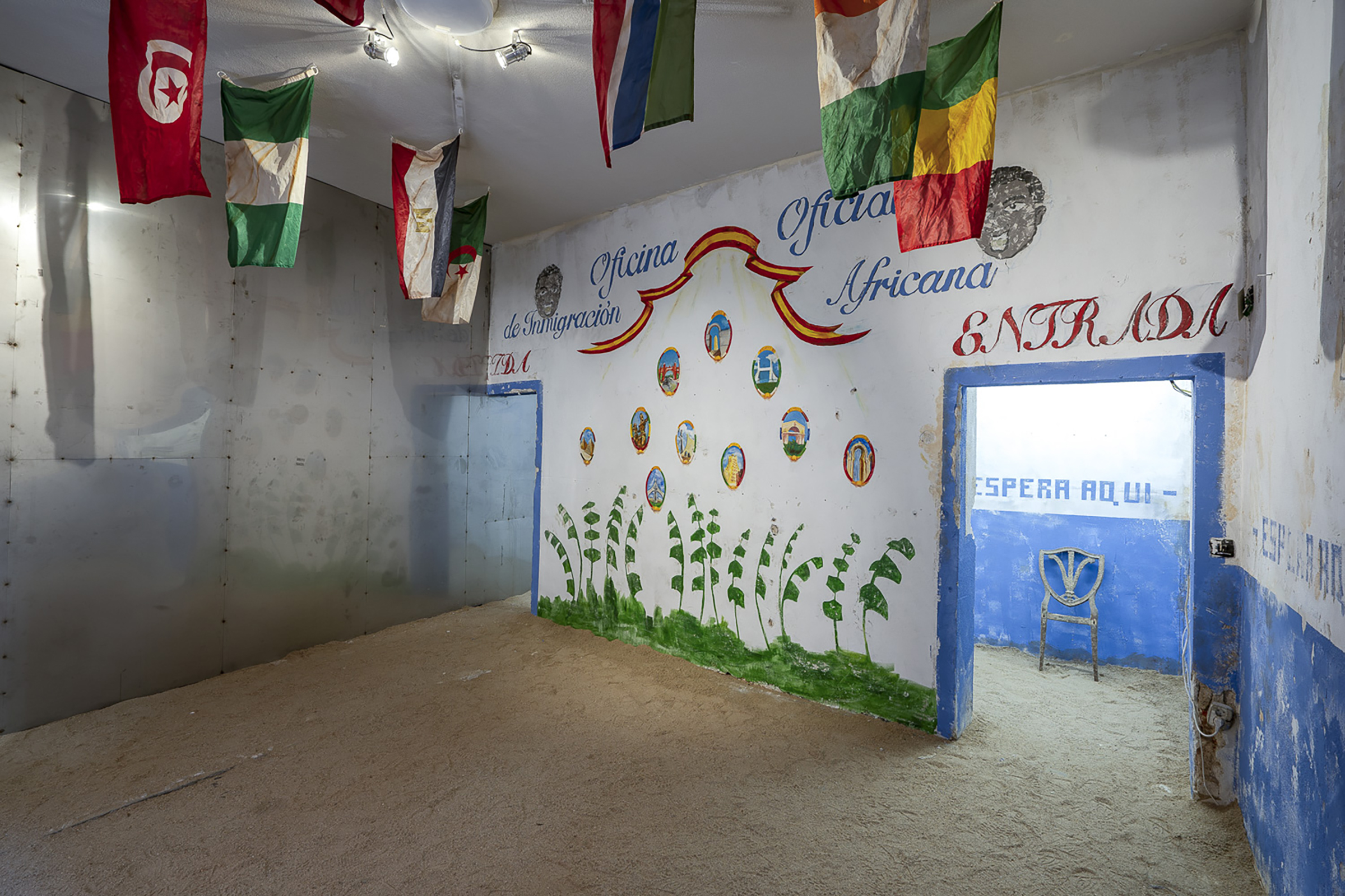 installation reproducing African immigration office