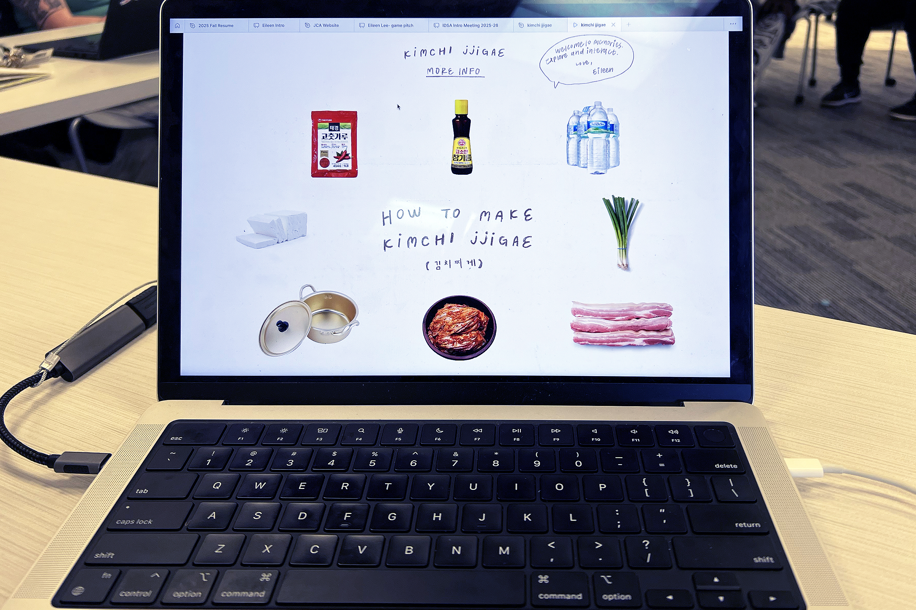home page of student-designed website syllabus featuring kimchhi jjigae recipe
