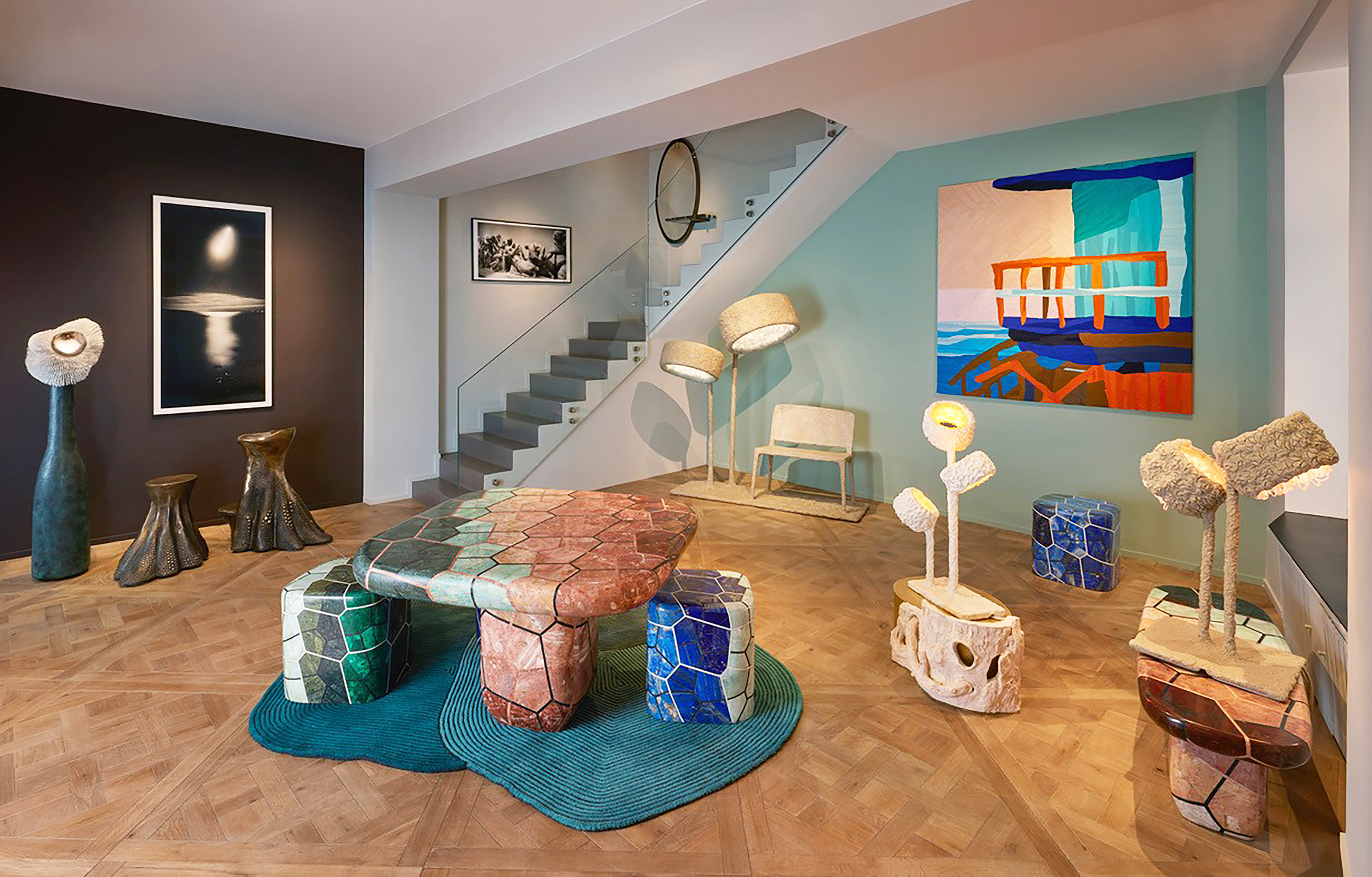 interior space featuring stone furniture pieces and accessories