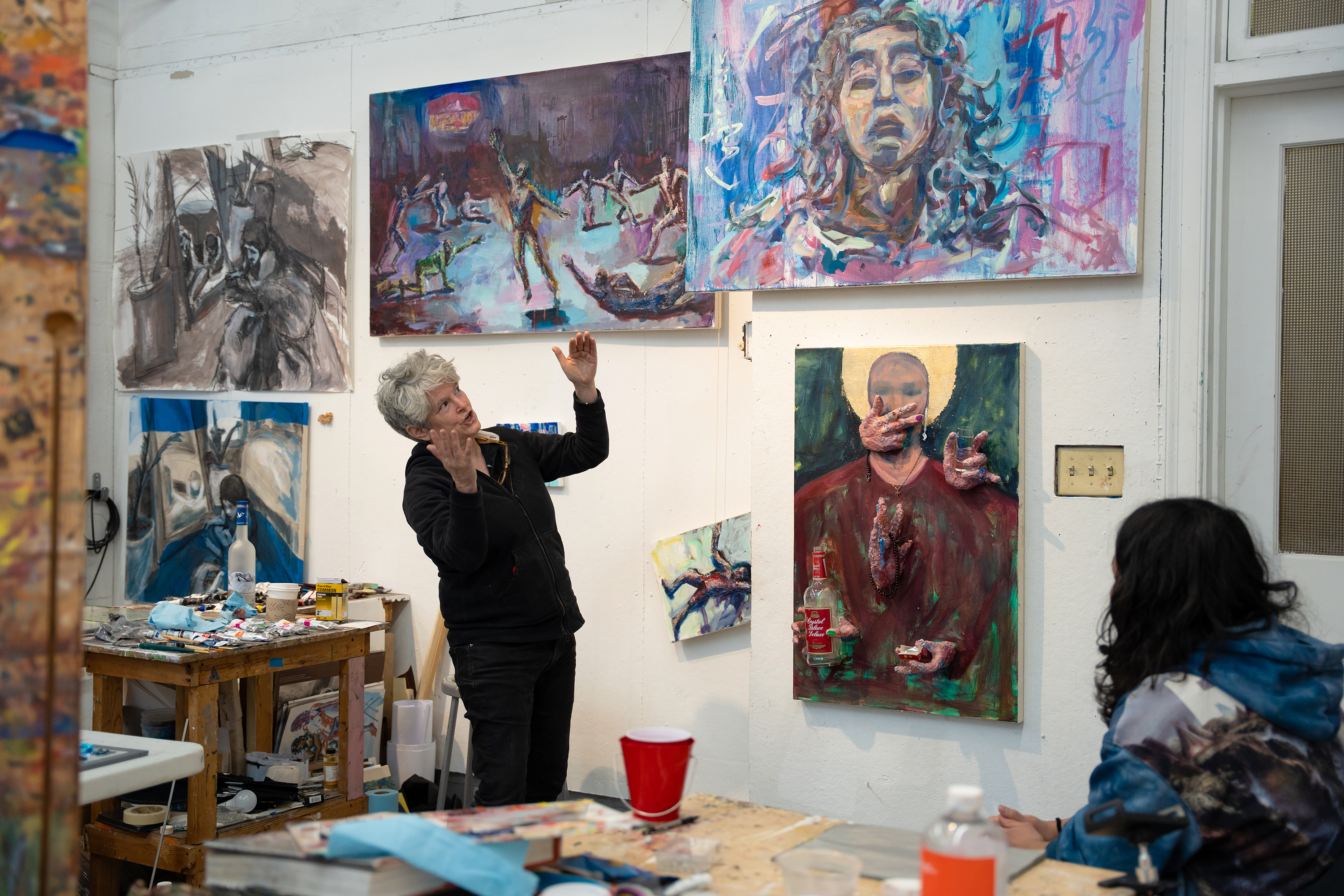 Angela Dufresne leads a painting critique