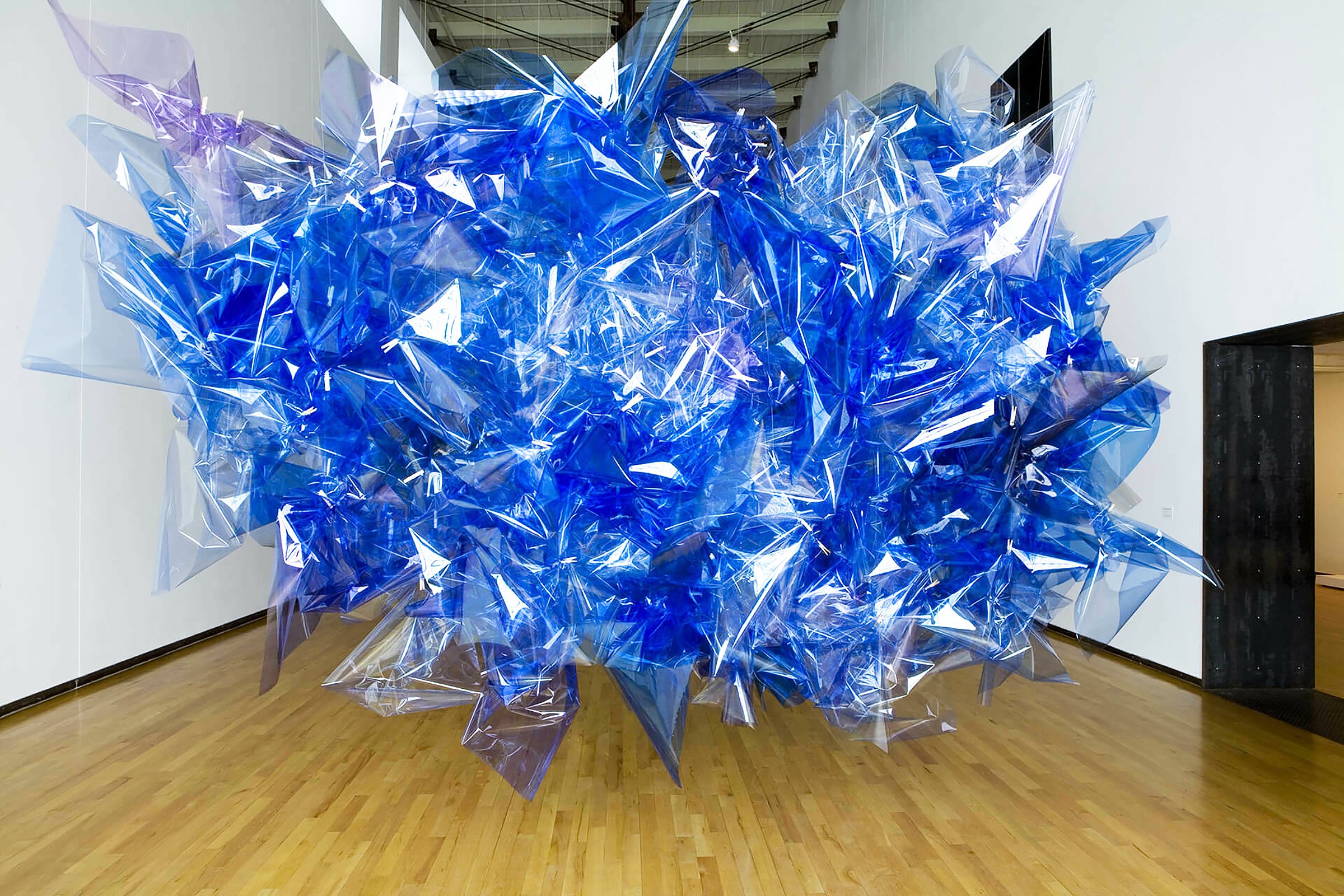 blue sculpture resembling a cloud 