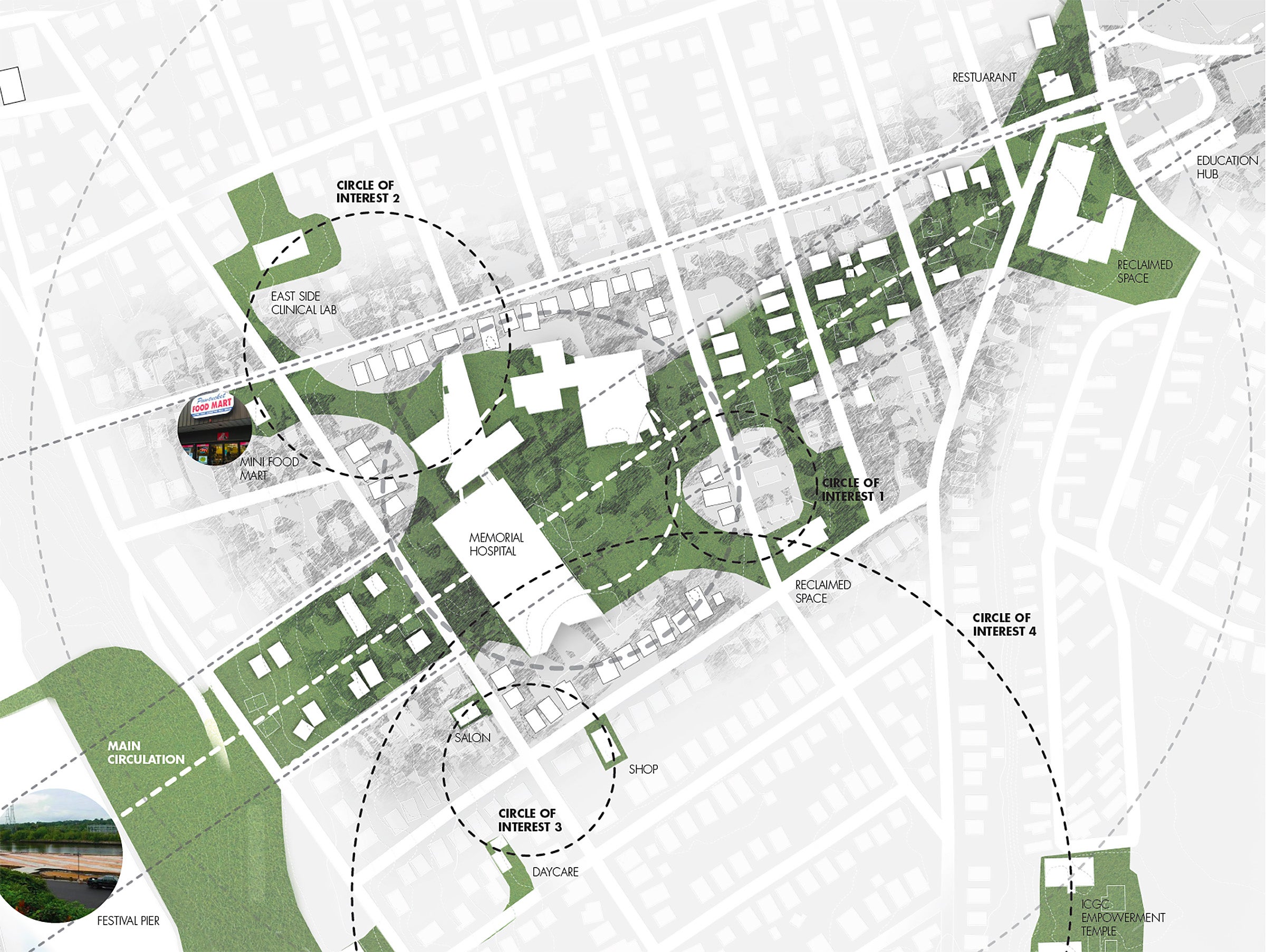 student map of site in Pawtucket showing circulation patterns