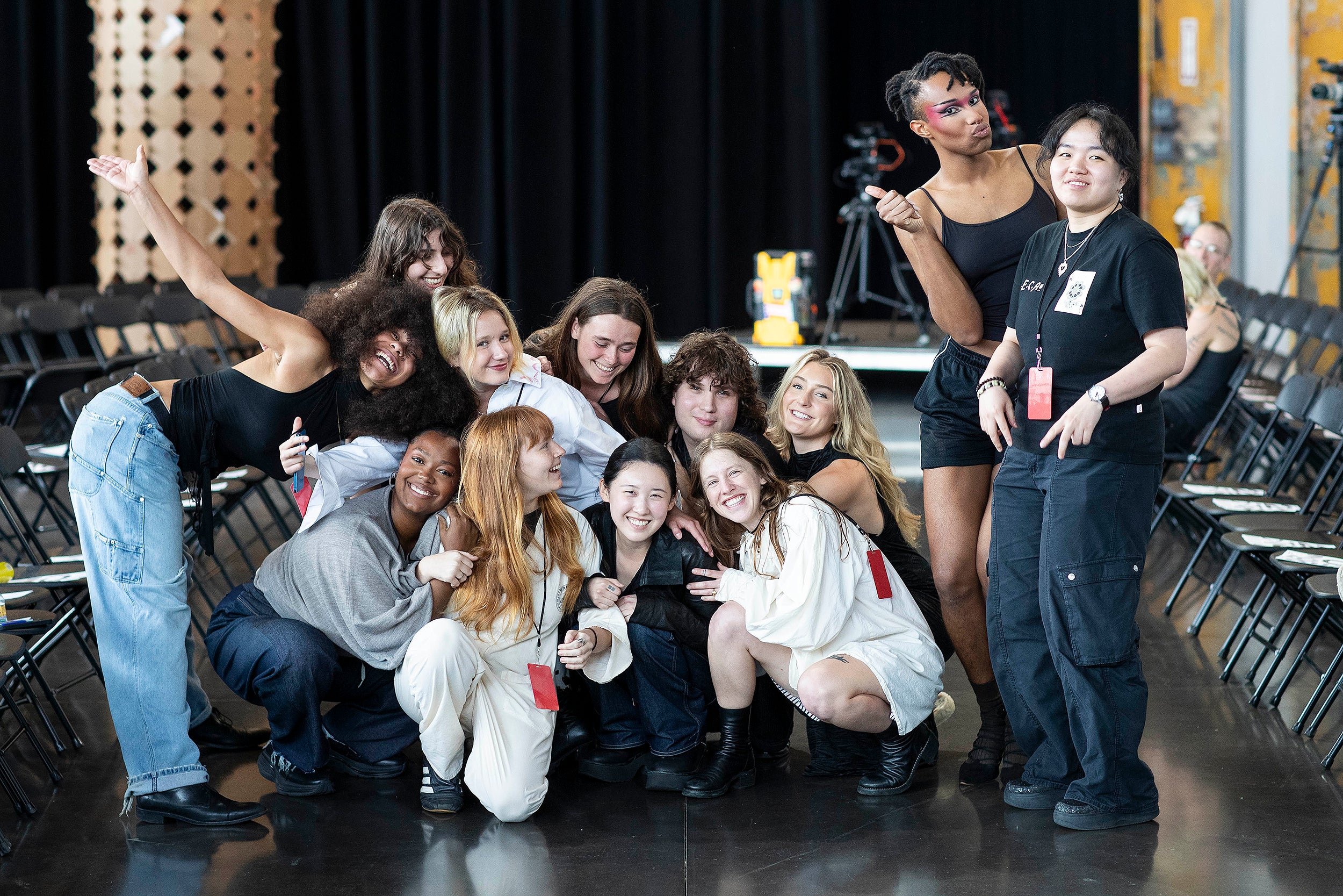 students clown around before the show begins