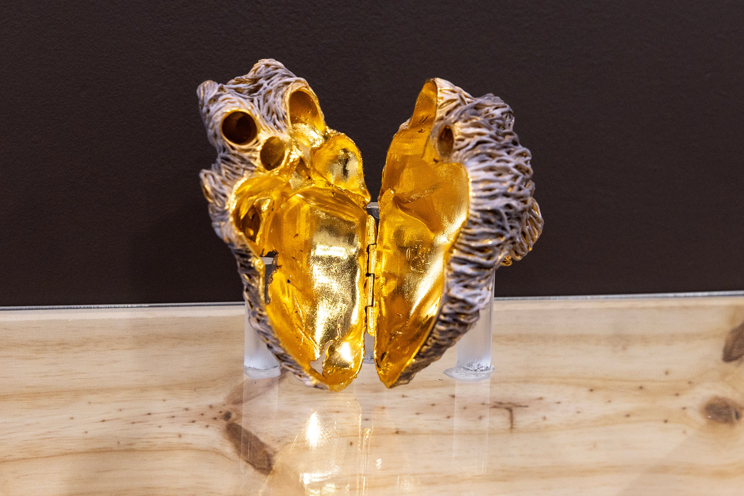 close-up of a gold-plated piece that resembles a seashell
