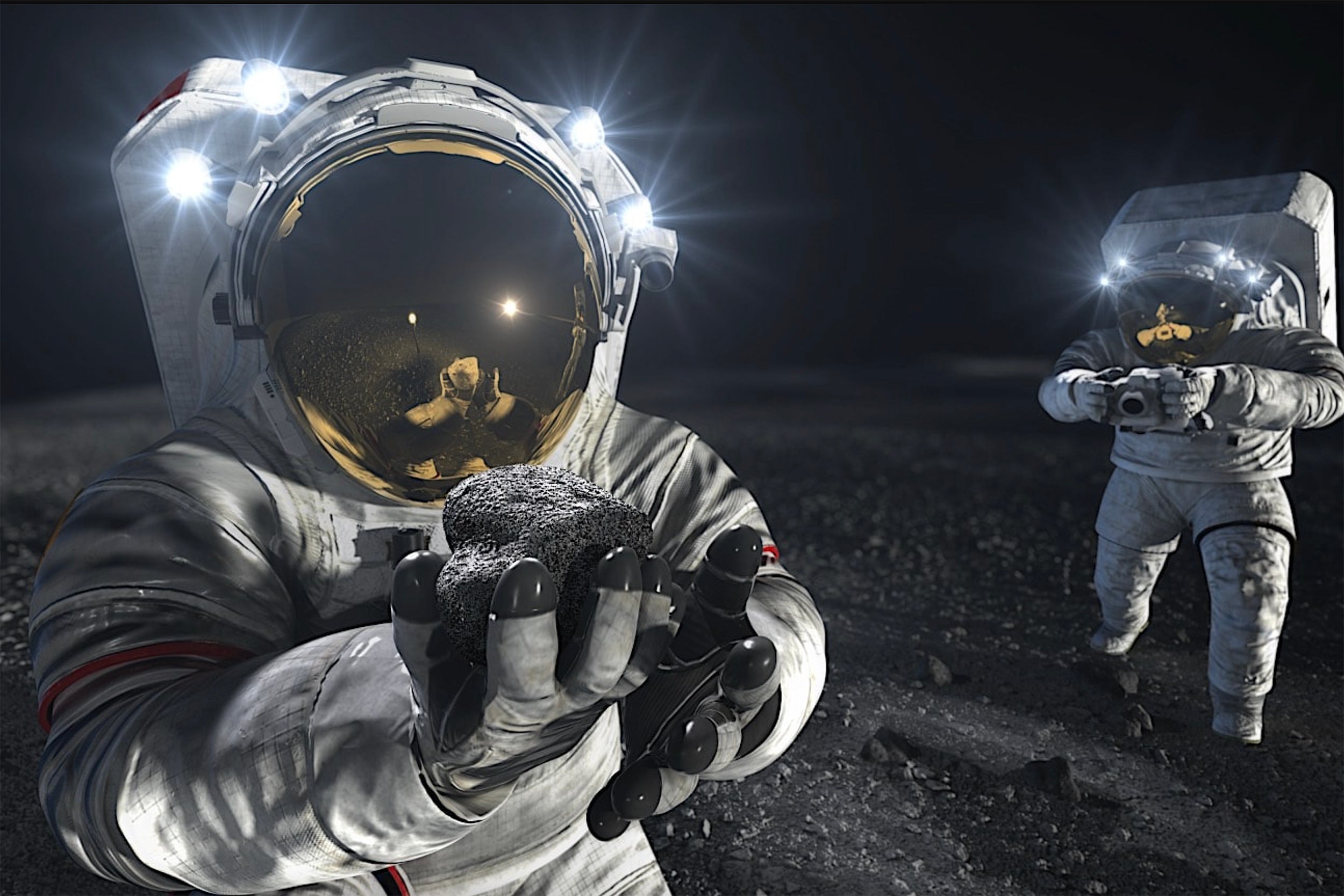 astronauts on the moon using HULC (camera)