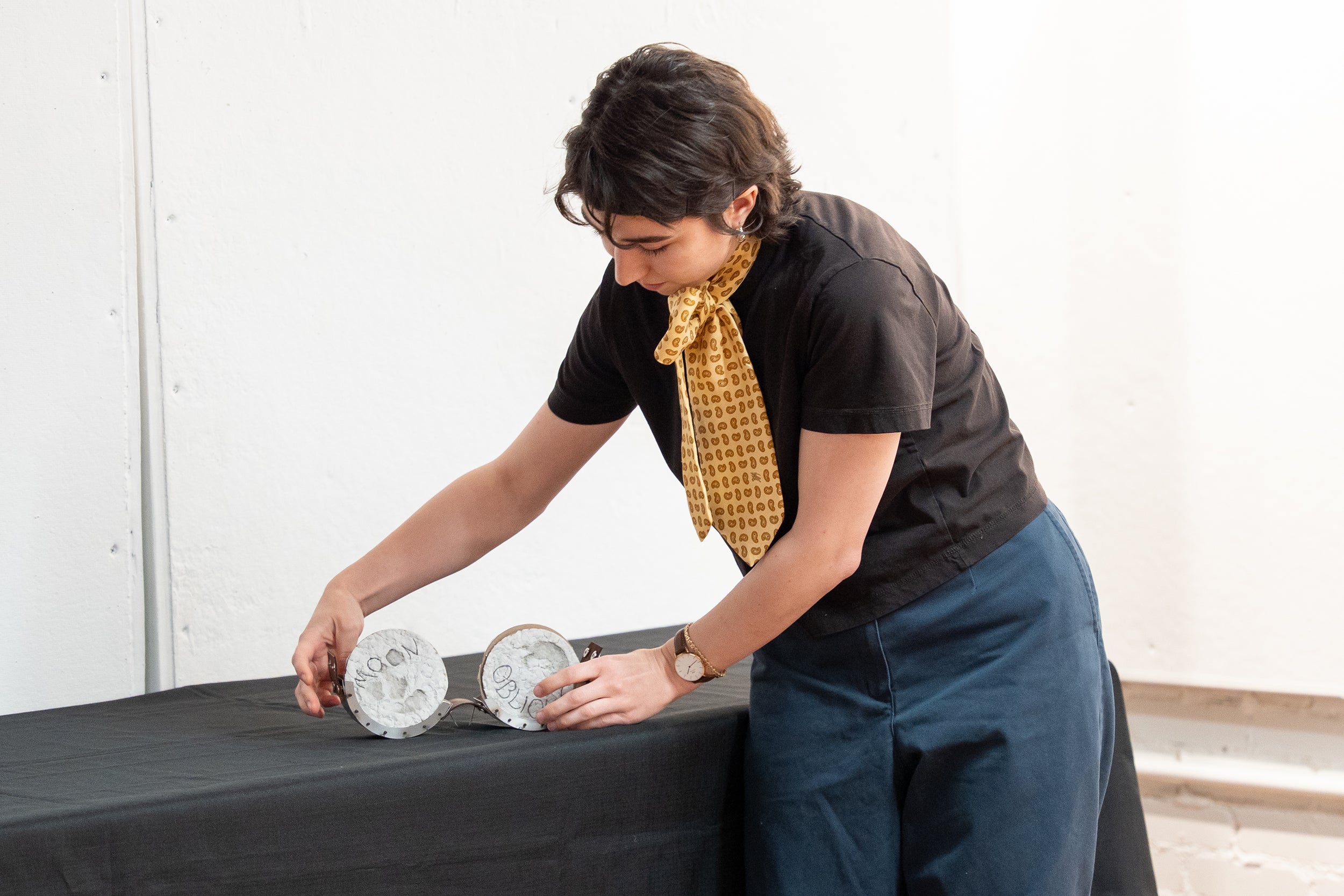 grad student Merve Berger shows a unique artist's book at crits
