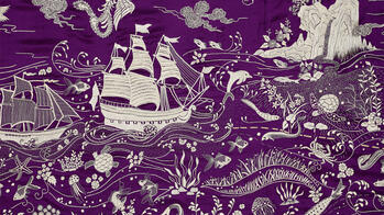 detail of magenta and white textile by Chakrabarti