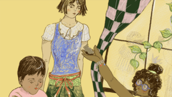 Illustration of children creating art as part of the Steel Yardlings program.