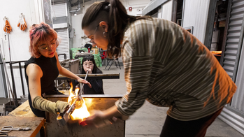 Students working in the hot shop