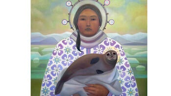 painting of an Indigenous woman holding a seal