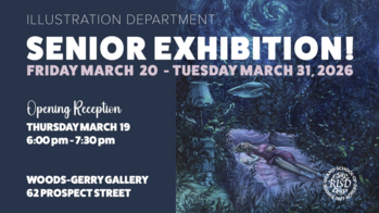 a poster for R I S D’s senior exhibition running March 20 to March 31