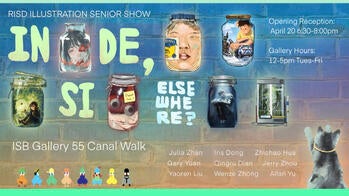 show poster featuring illustration of a head in a jar