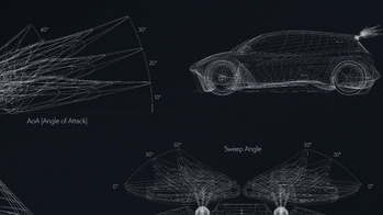 a white-on-block blueprint of designs for a car aerodynamics system