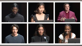 Grid of images showing students presenting via Zoom