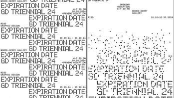 Poster with repeating words "GD Triennial 24 Expiration Date" in a dotted font