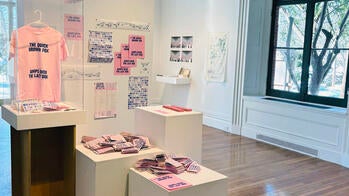 printed matter and a branded t-shirt for the exhibition "the quick brown fox jumps over the lazy dog"