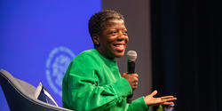 Thelma Golden speaks in the RISD Auditorium