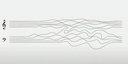 Two music staffs break into squiggly lines