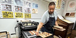printmaker Jacques Bidon at work in his shop