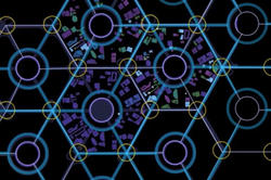 black and blue diagram showing concentric circles and connections