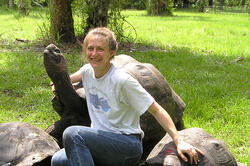 Rachel Berwick with giant tortoises