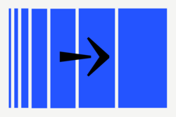 blue graphic with black arrow pointing right across white lines suggesting advancement