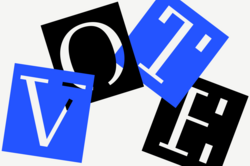 graphic with stenciled letters spelling out the word vote