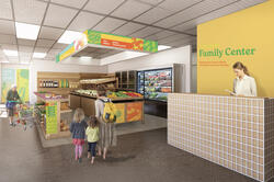 student rendering of a bright, well-organized, welcoming space