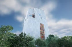 rendering of the Obama Presidential Center featuring huge piece by RISD alum Julie Mheretu