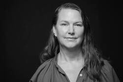 black-and-white portrait of designer Georgie Stout