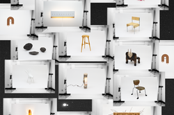 a collage of multiple individual photographs of furniture pieces selected for this exhibition