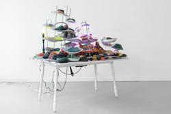 Colorful installation reminiscent of jello molds