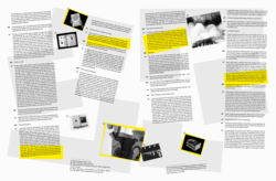 Graphic Design student work by Willow Baker of offset black text and numbered images on a white and gray background.