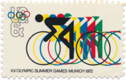 U.S. stamp commemorating the 1972 Summer Olympic Games in Munich were designed by illustrator Peter Max, based on pictograms created by Otl Aicher.