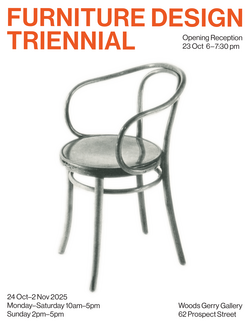 Poster of a chair with info about the Furniture Design Department's 2025 Triennial Exhibition