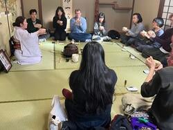 students participate in a Japanese tea ceremony