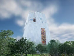 rendering of the Obama Presidential Center featuring huge piece by RISD alum Julie Mheretu
