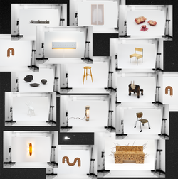 a collage of multiple individual photographs of furniture pieces selected for this exhibition