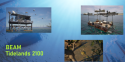 a collage of environmental themed renderings
