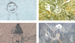 a collage of drawings