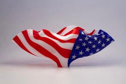 glass vessel by Toots Zynsky in the colors of the American flag