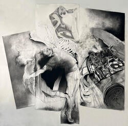 expressive charcoal and acrylic piece