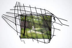 painted panel behind a steel frame