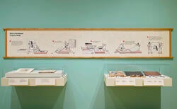 wall display by student worker Zimo Yang for Surimono exhibition at RISD Museum