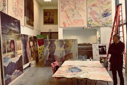 Van Sant at work in his painting studio, 2018