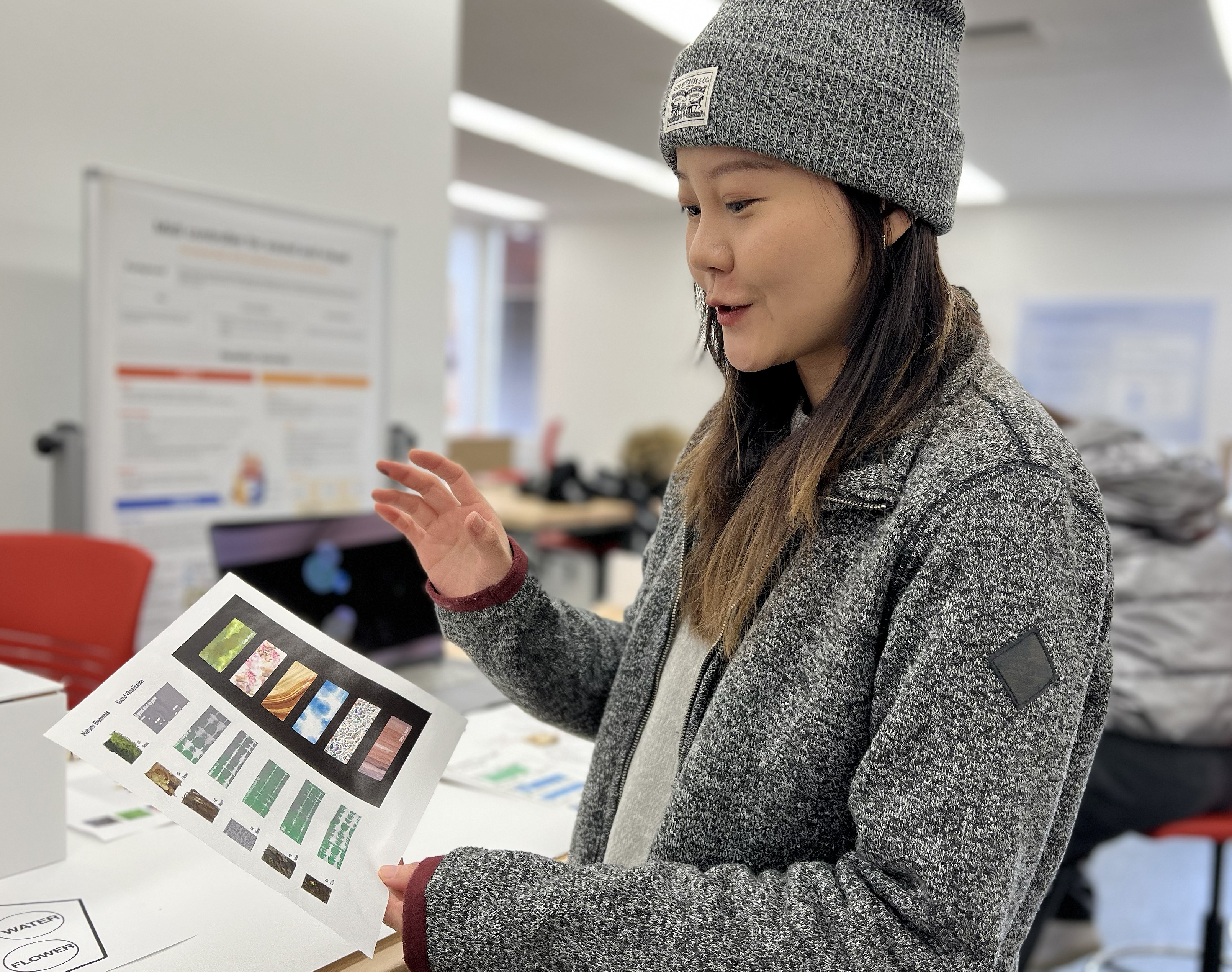 a student discusses her nature-inspired project