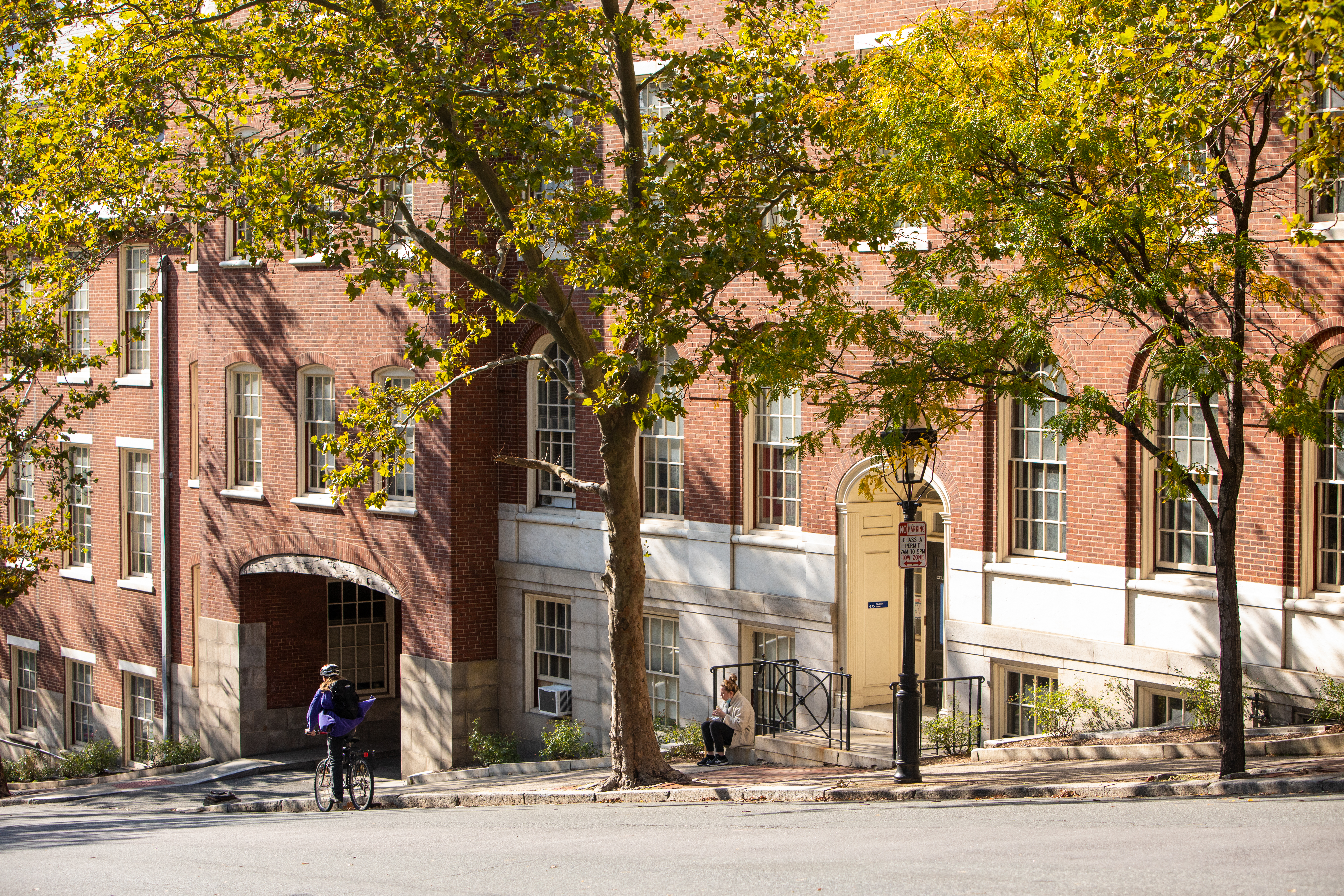 College Hill with student riding bike